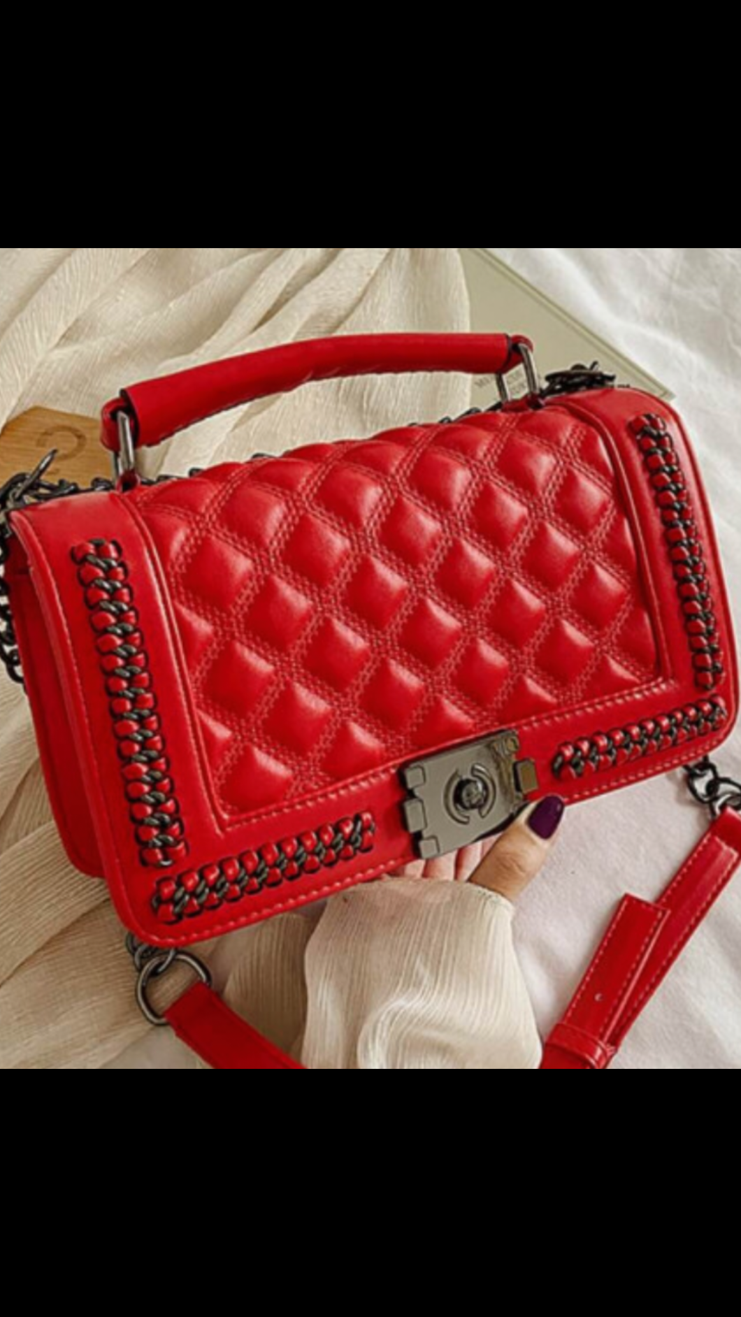 Crimson Kiss Leather Quilted Chain Purse