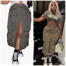 Load image into Gallery viewer, ZIP TIED CARGO SKIRT (KHAKI)
